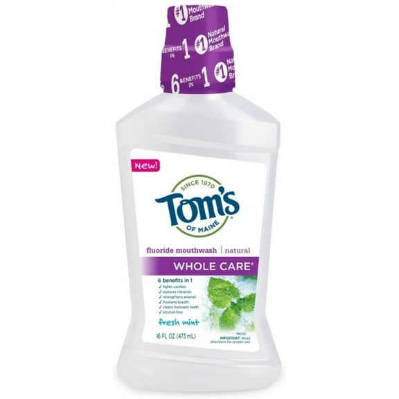 Tom's of Maine Whole Care Mouthwash, Fresh Mint, 16 oz