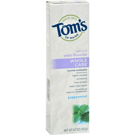 Tom's of Maine Whole Care Peppermint Fluoride Toothpaste, 4.7 oz