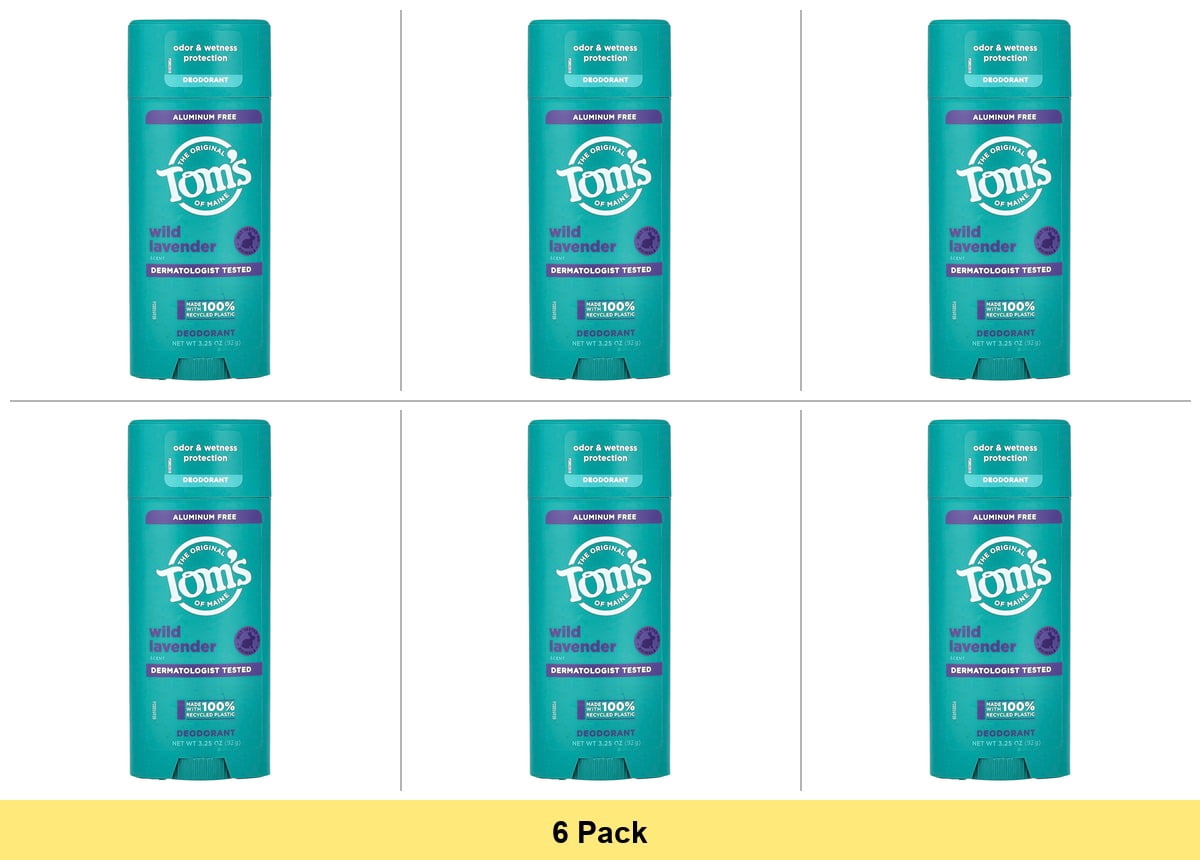 Tom's of Maine Wild Lavender Natural Deodorant for Men and Women, Aluminum Free, 3.25 oz - 6 Pack