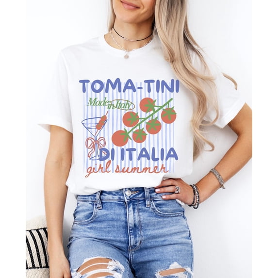 Toma-Tini Made In Italy Tomato Graphic Tee Di Italia Summer Market Food Illustration Mediterranean Travel Aesthetic Comfort Colors Unisex Cotton T-Shirt, Sizes S-3XL