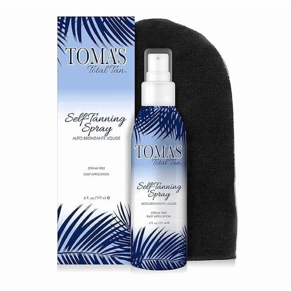 Toma's Total Tan Liquid Spray Instant Sunless Tanner - Whole Body Natural Looking Golden Bronze - Non-Sticky Streak-Free Application - Tropical Scent - 6 oz