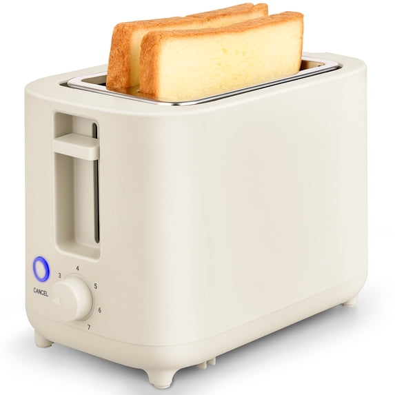 TomaChef 2-Slice Toaster, 7 Shade Settings, Extra-Wide Slots for Bagels and Bread, Removable Crumb Tray, Compact Design, Off-White