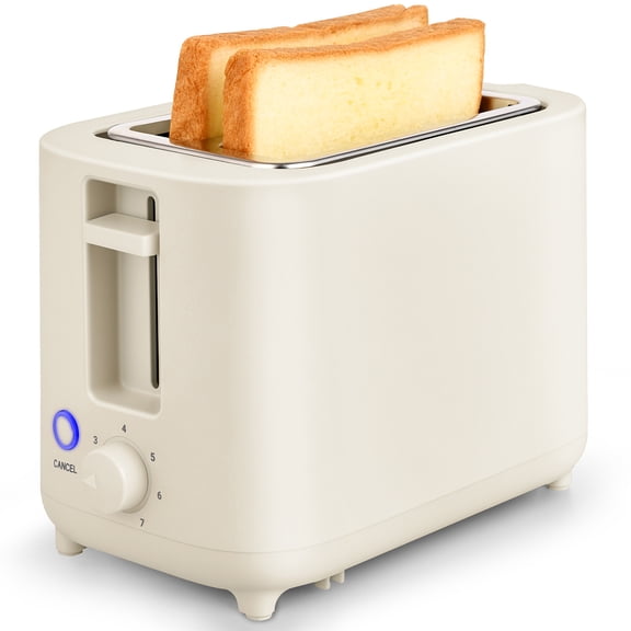 TomaChef 2-Slice Toaster, 7 Shade Settings, Extra-Wide Slots for Bagels and Bread, Removable Crumb Tray, Compact Design, Off-White