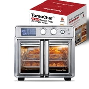 TomaChef French Door Toaster Oven Air Fryer Combo, 26 Qt, 15 Presets, Rotisserie Oven, Silver Stainless Steel