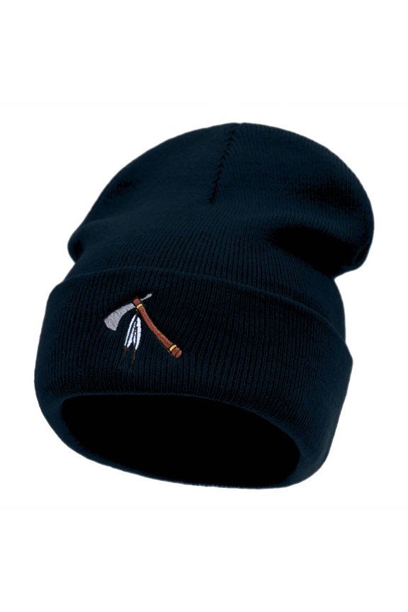 Tomahawk Embroidered 12 Inch Knitted Long Beanie - Navy OSFM