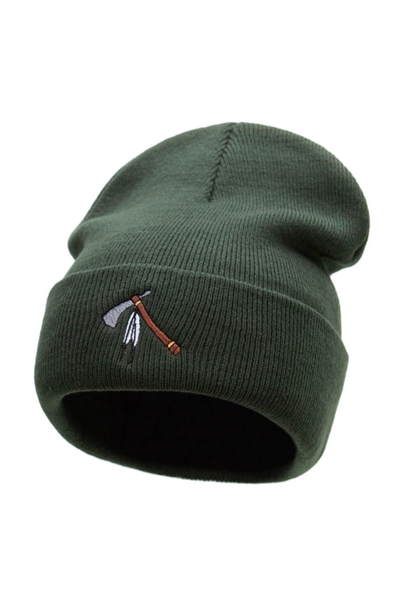 Tomahawk Embroidered 12 Inch Knitted Long Beanie - Olive OSFM
