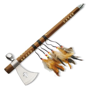 SZCO Decorative Feather Tomahawk Display Piece, 19" Overall Length, Wood Handle with Feather Accent – Ceremonial & Display Use