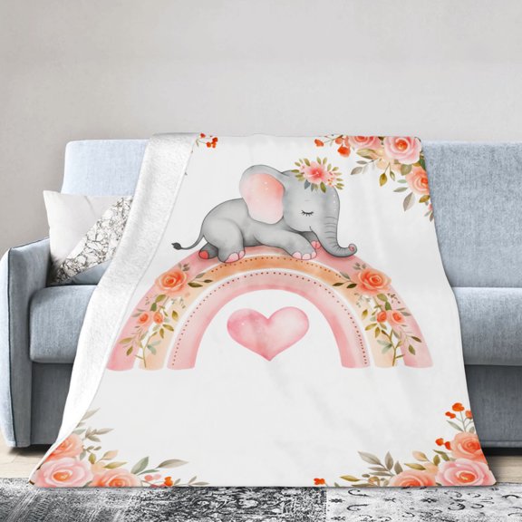 Tomalillin Elephant Rainbow Floral Flannel Throw Blanket For Home Sofa Bed Decoration 50x40 inch