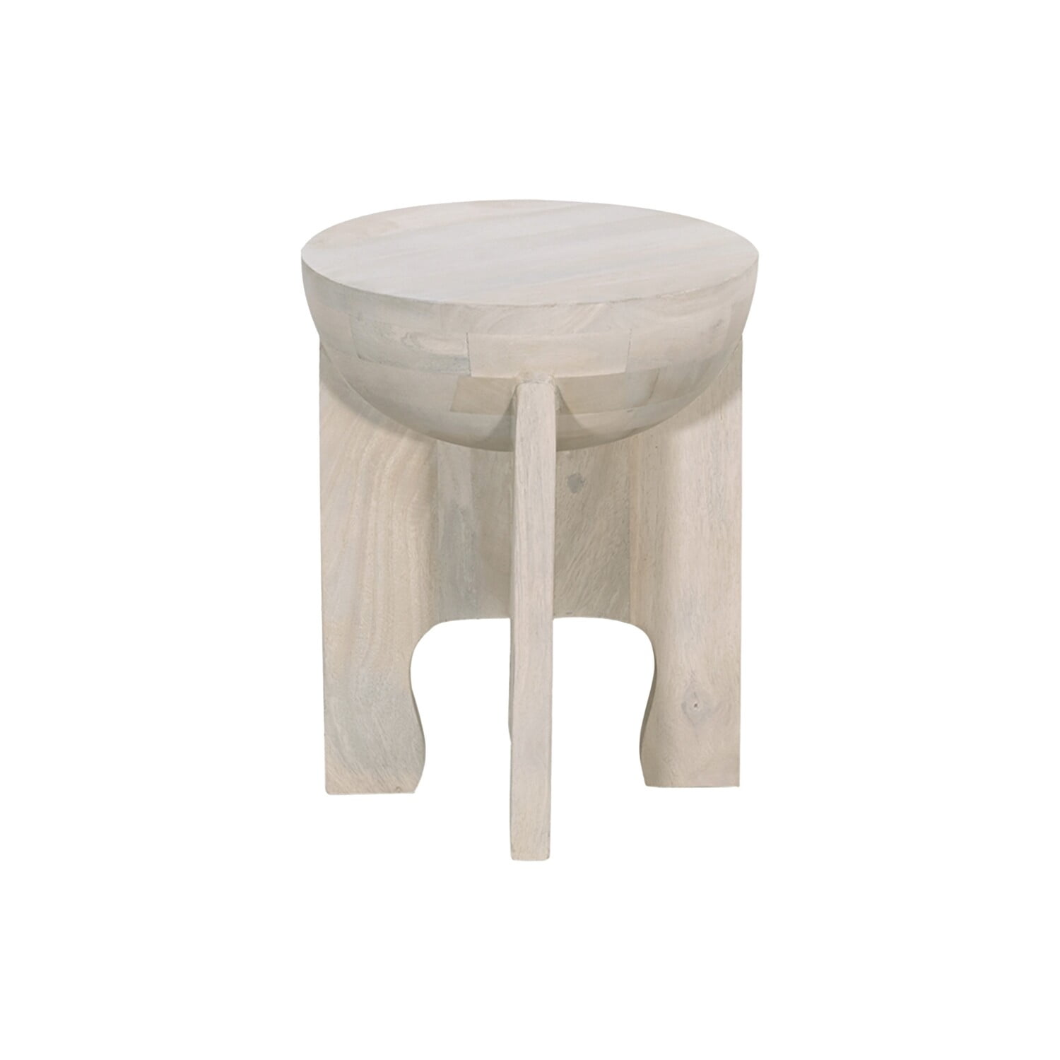 Washed White Mango Wood Round Side End Table, 20" Height
