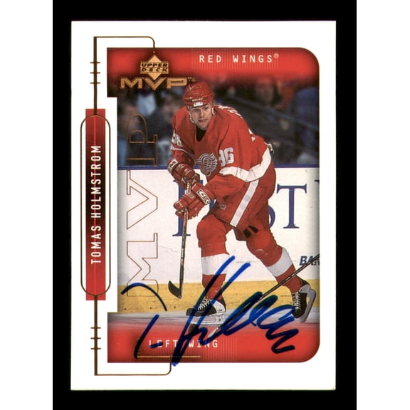 Tomas Holmstrom Autographed 1999-00 Upper Deck MVP Card #75 Detroit Red Wings SKU #248115