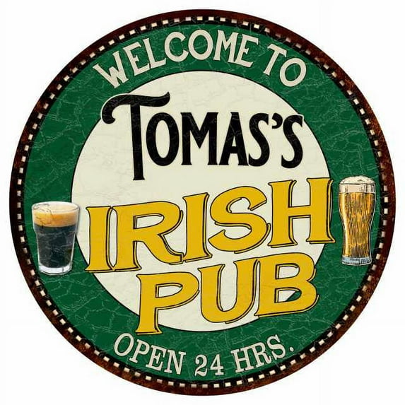 Tomas's Irish Pub 14" Round Metal Sign Kitchen Bar Wall Decor 100140036234