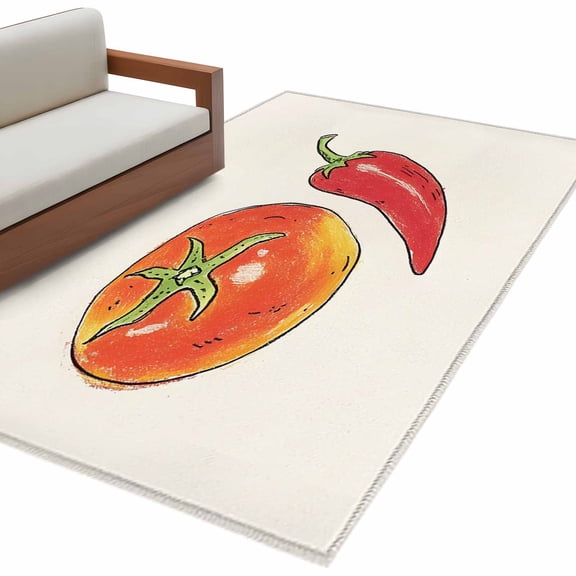 Tomato Area Rug 2.7x5ft Chili Non-Slip Washable Square Rugs Soft Felt Indoor Floor Mat for Bedroom Kitchen Living Room Bathroom