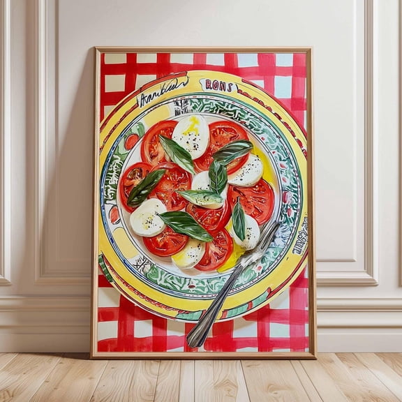 Tomato Basil Salad Mediterranean Kitchen Art Poster UNFRAMED PAPER POSTER, Home Decor