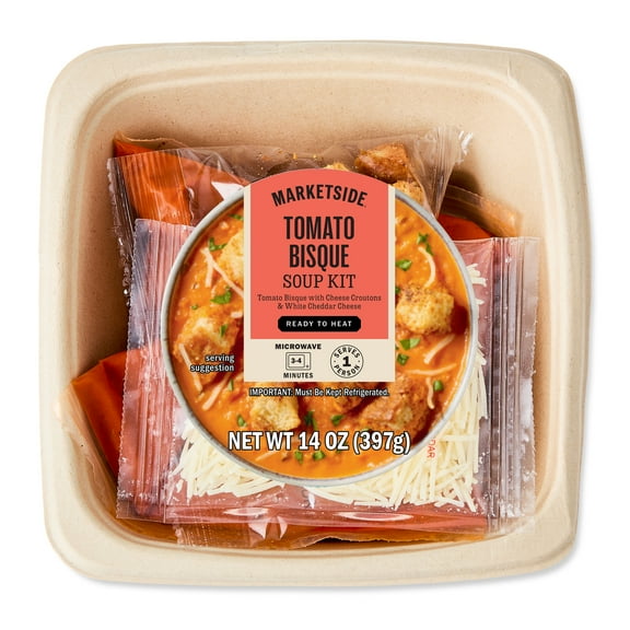 Marketside Ready to Heat Tomato Bisque Soup Kit Bowl, Fresh Deli Soup, 14 oz (Refrigerated)