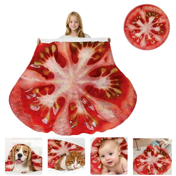 Tomato Blanket Funny Food Blanket for Adult & Kids, Soft Flannel Blanket Round Nap Wrap Blanket, Novelty Unique Ideas Gifts Blankets for Sofa Couch Camp Chair Gifts for Boys, Girls