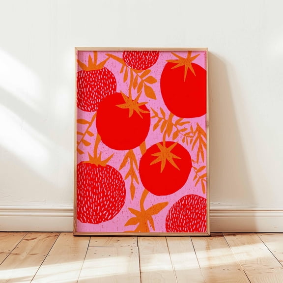 Tomato Bohemian Folk Art Kitchen Maximalist Foodie Pink Aesthetic Wall Art Unframed Paper Print