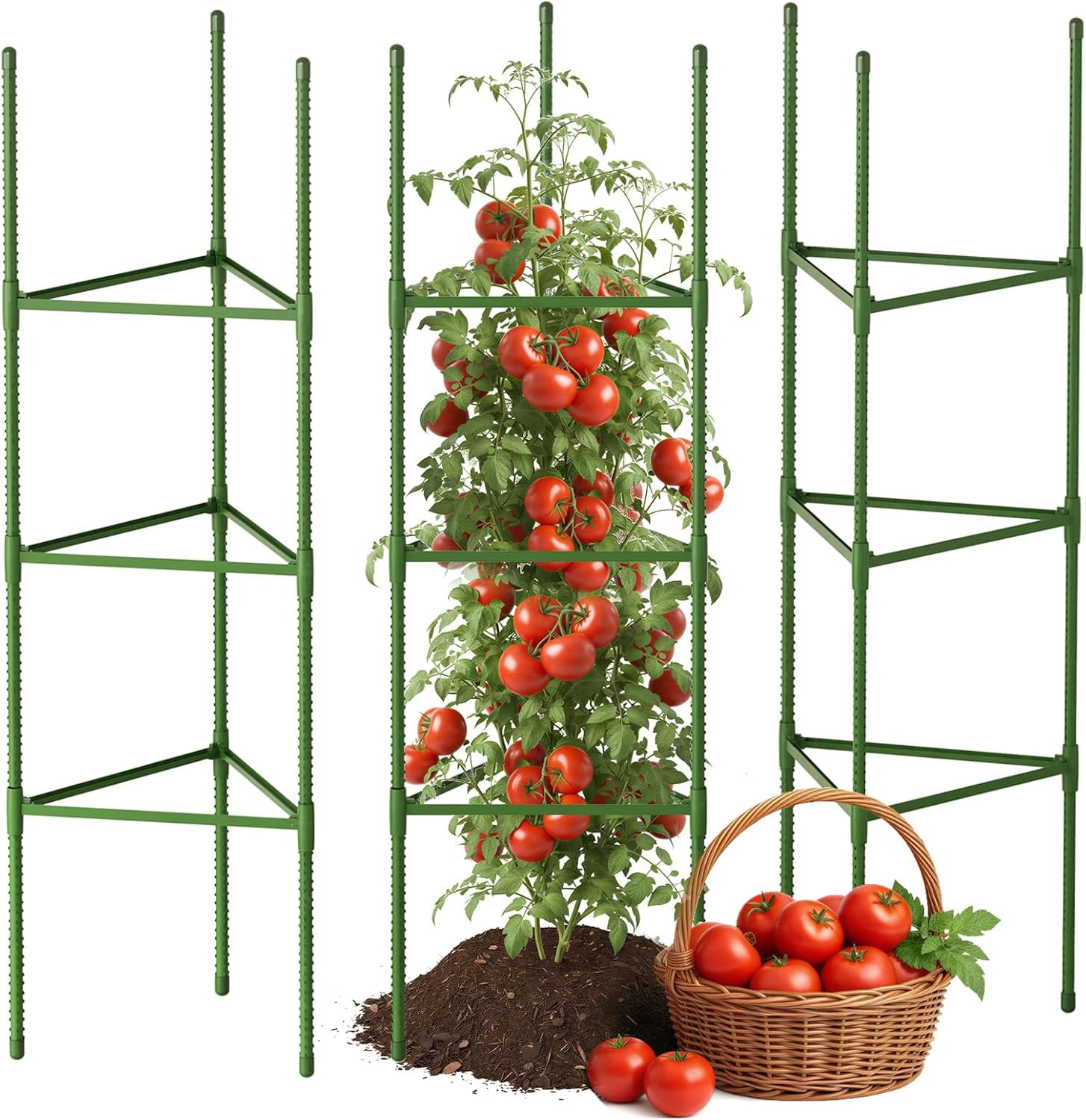 Tomato Cage - 3 Pack Tomato Cages for Garden, Up to 51.2" Tall Tomato Trellis Plant Support Garden Stakes, Adjustable Vegetables Structures for Pots, Raised Garden Bed, Climbing Plants Outdoor