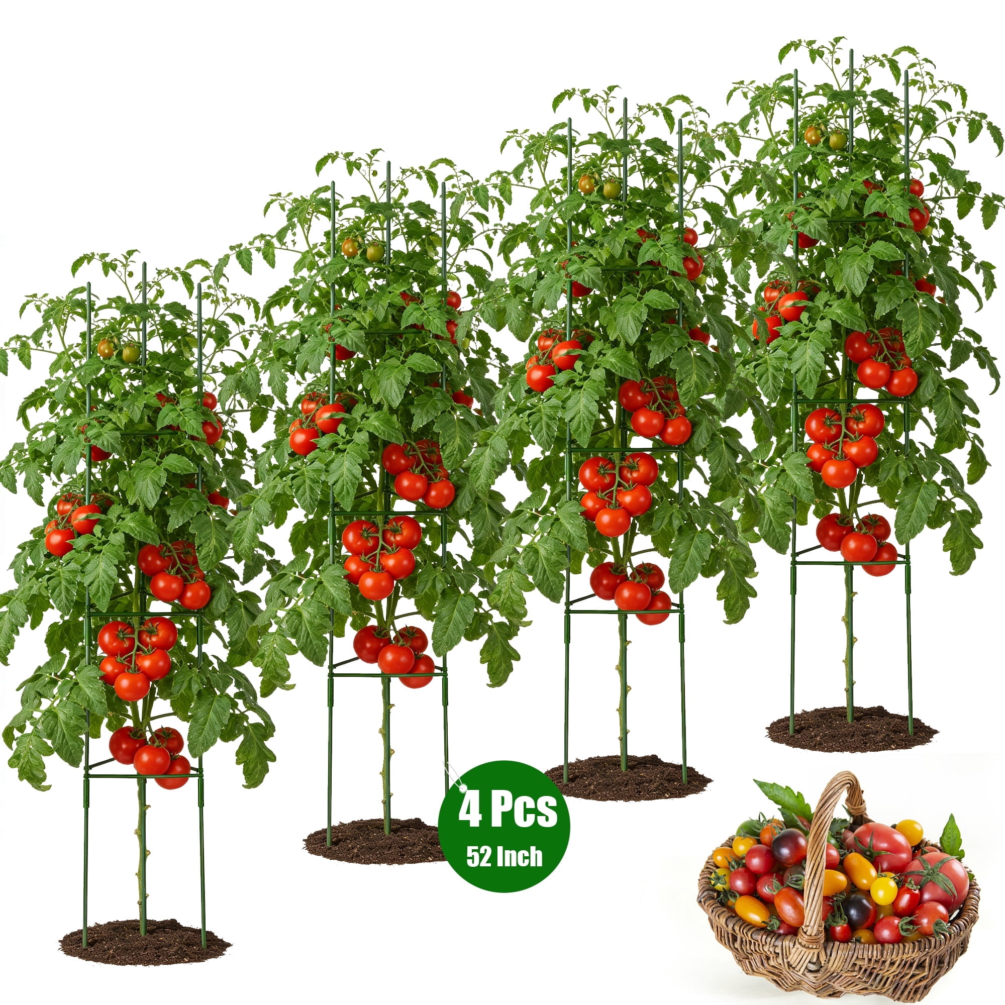 Tomato Cage, Qissep 4 Pack 52 inch Tall Tomato Trellis Triangle Tomato Cages for Garden Climbing Plants, Vegetables, Flowers, Fruits, Flexible Height Adjustment