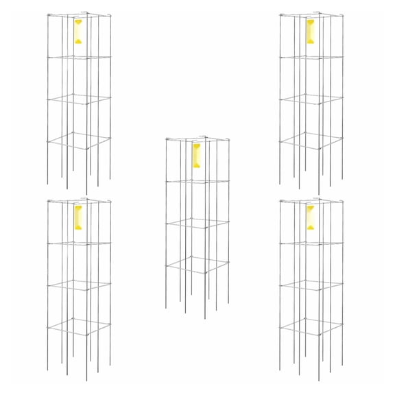 Tomato Cages 5 Pack, 46.1" Plant Support, Silver PVC Coated Steel Tomato Towers for Climbing Vegetables, Flowers, Fruits - 11.8"x11.8"