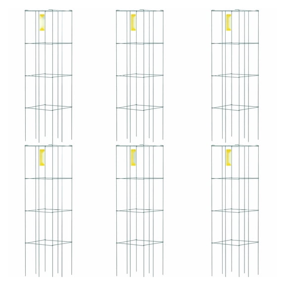 Tomato Cages 6-Pack, 39.4" Plant Support, Green PVC Coated Steel Tomato Towers for Climbing Vegetables, Flowers, Fruits - 14.6" Square