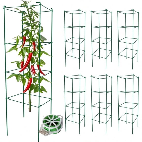 Tomato Cages 6 Packs 46 Inches H Plant Stand with 164 Feet Twist Ties Heavy Duty Garden Plants port for Tomatoes Cucumber and Other Climbing Plants (Green)