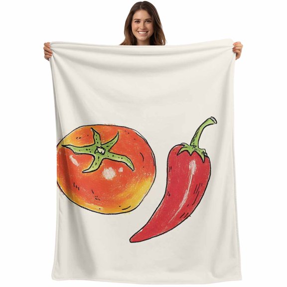 Tomato Carrot Blanket Soft Cozy Warm Throw Blanket for Couch, Plush Fuzzy Flannel Fleece Blankets for Sofa, Watercolor Vegetable Modern Art Bed Blankets Lightweight Gifts for Women, 50"x60"