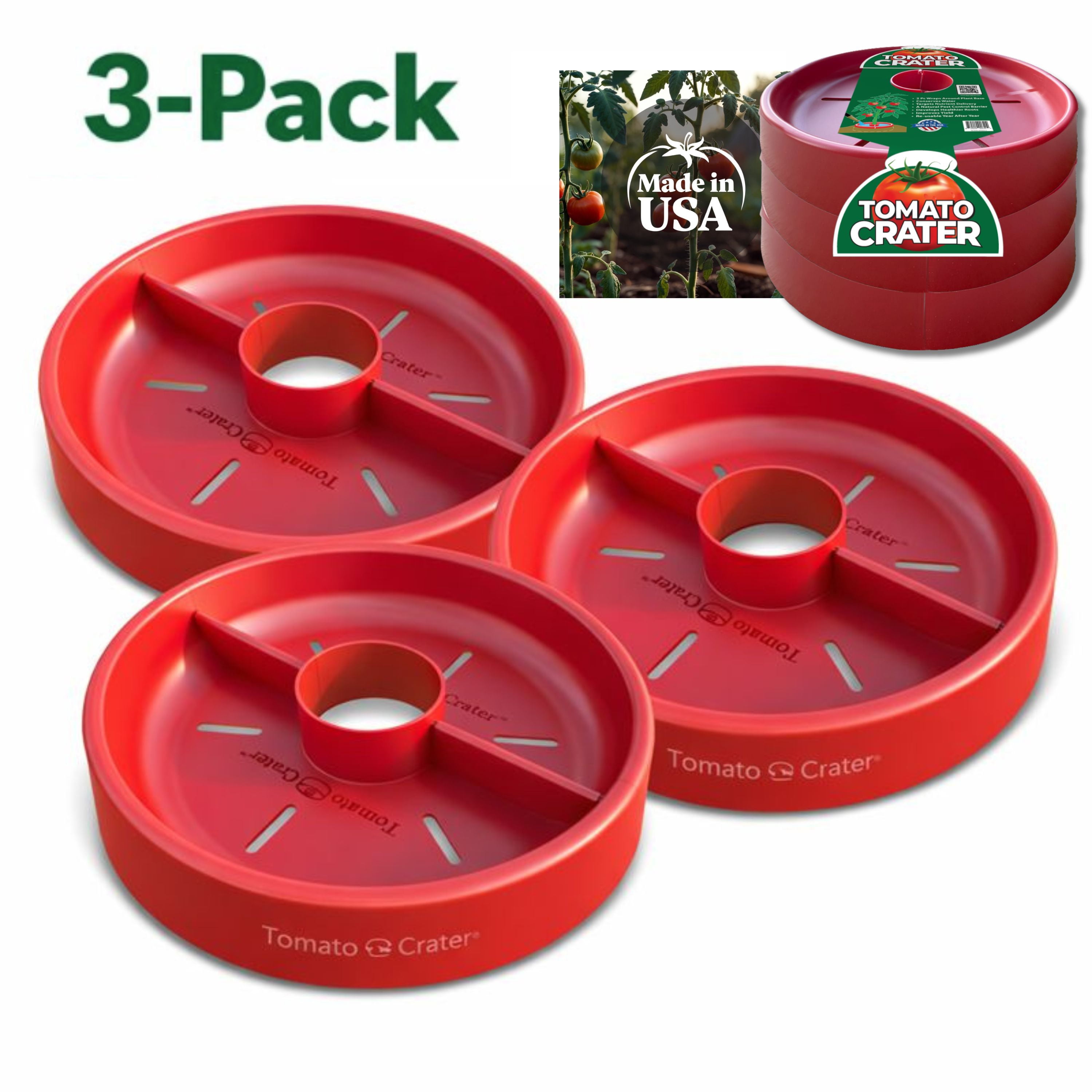 Tomato Crater® Root-Zone Watering Ring – Snap-Together Base System That Delivers Water to Roots, Naturally Reduces Weeds & Helps Vegetables Grow Stronger, 3PK