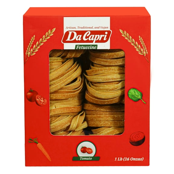 Tomato Fettuccine (Pack Of 2) | Artisanal Homemade Italian Style Pasta Da Capri | 100% Natural & Plant-Based | Natural Veggies 16 Oz |Vegan & Healthy | Easy to make & Fast Cooking