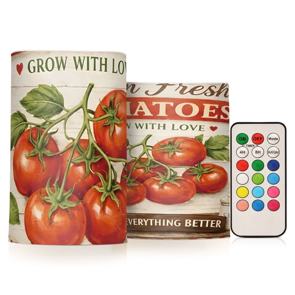 Tomato Flickering Flameless Candles Battery Operated with Remote Timer LED Pillar Candles Set of 2