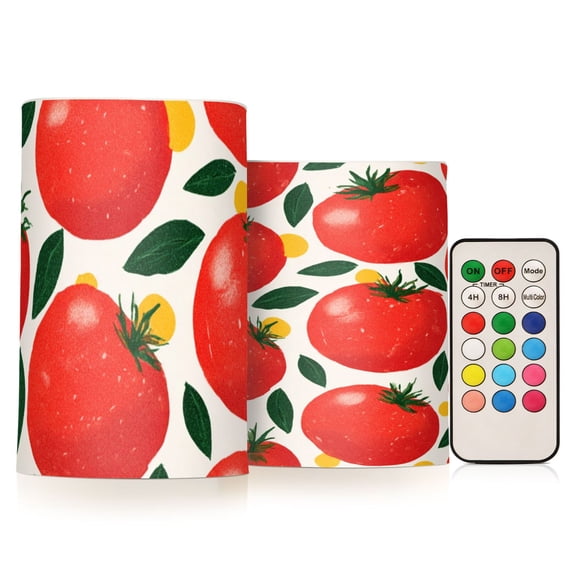 Tomato Flickering Flameless Candles Battery Operated with Remote Timer LED Pillar Candles Set of 2