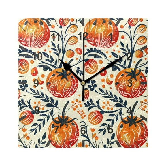Tomato Folk Art Wall Clock Battery Operated Silent Non-Ticking Bedroom Office Kitchen Home School Decor 7.8"(Black)