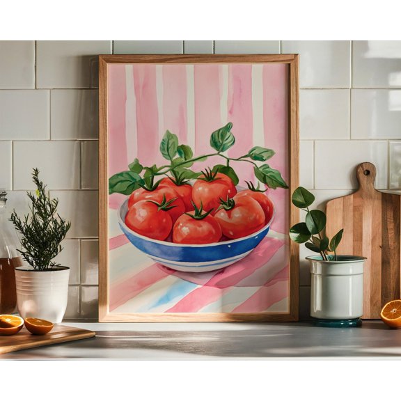 Tomato Food Print Kitchen Trendy Eclectic Food Art Aesthetic Retro Decor, Unframed Canvas 24x36in