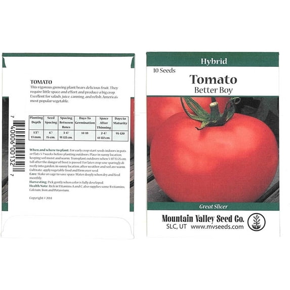 Tomato Garden Seeds - Better Boy Plus Hybrid -10 Seed Packet - Non-GMO, Vegetable Gardening Seed