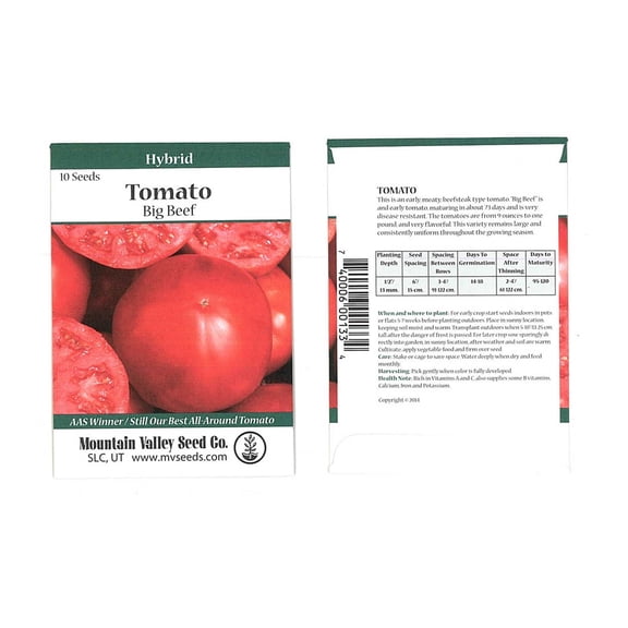 Tomato Garden Seeds - Big Beef Hybrid -10 Seed Packet - Non-GMO, Vegetable Gardening Seed