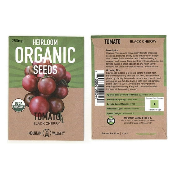 Tomato Garden Seeds -Black Cherry - 250 mg Packet - Non-GMO, Organic Vegetable Gardening Seed