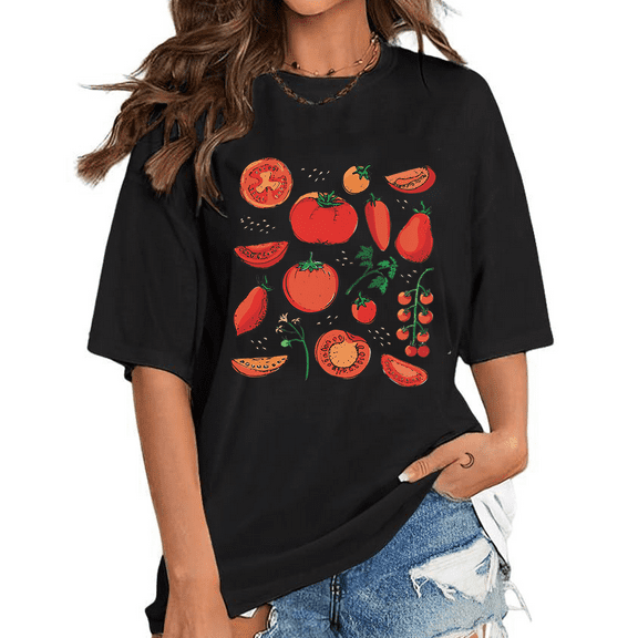 Tomato Graphic T Shirt Fruit Botanical Print Tees Vegan Shirt Garden Shirt Vegetable T Shirt Fruit Cotton Classy Cotton Graphic Tops Black,4XL