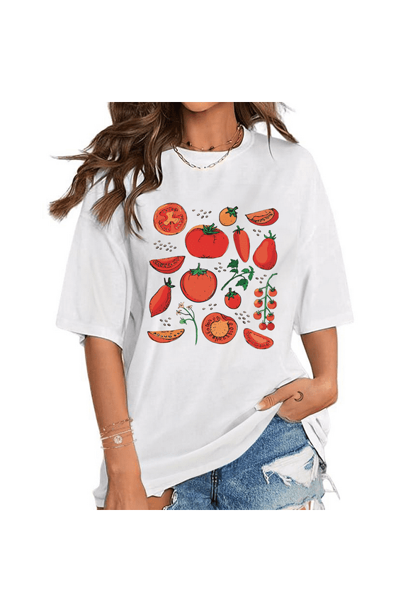 Tomato Graphic T Shirt Fruit Botanical Print Tees Vegan Shirt Garden Shirt Vegetable T Shirt Fruit Cotton Tops White,3XL
