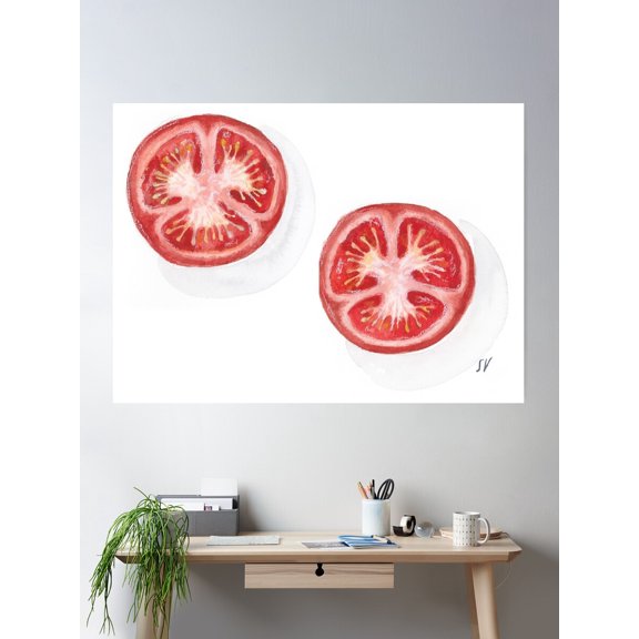 Tomato Halvsies Poster Wall Art, Modern Wall Decor For Living Room Bedroom, 12x18 UNFRAMED