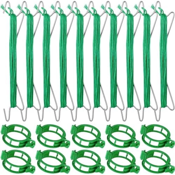 Tomato Hooks- 20Pcs Tomato Hooks with String with 33.3ft Twine & Tomato Clips, Tomato Holder Hooks to Prevent Tomatoes from Pinching or Falling Off（Green）