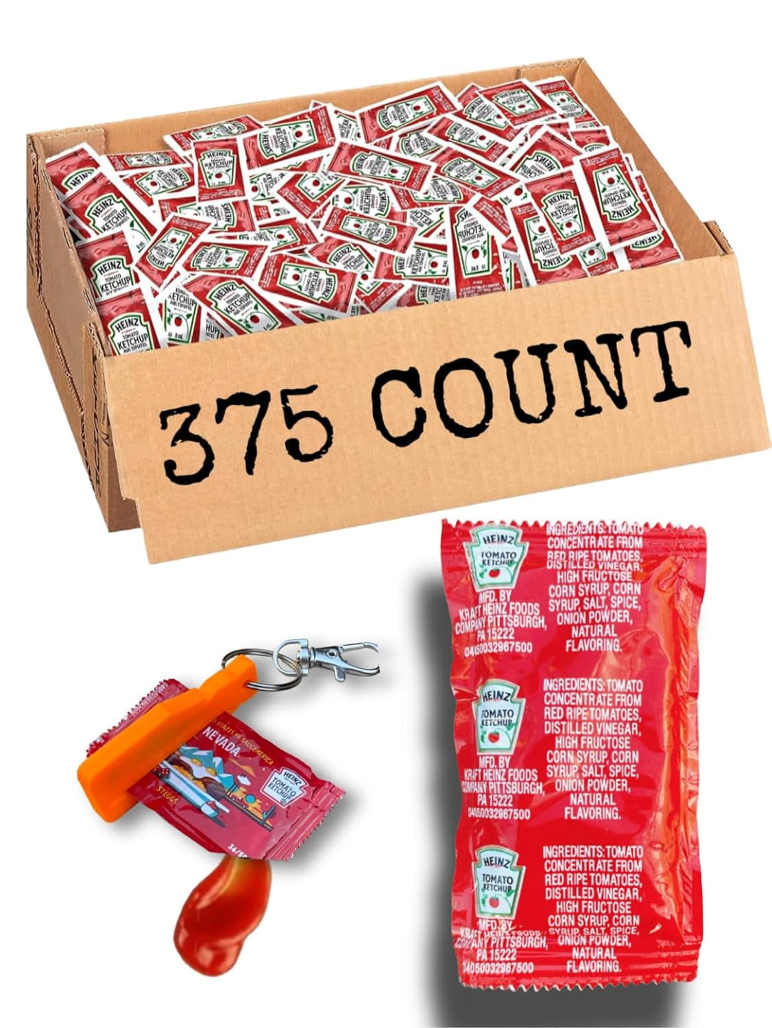 Tomato Ketchup Packets + Key Chain Quick Squeeze Single Serve Sachet