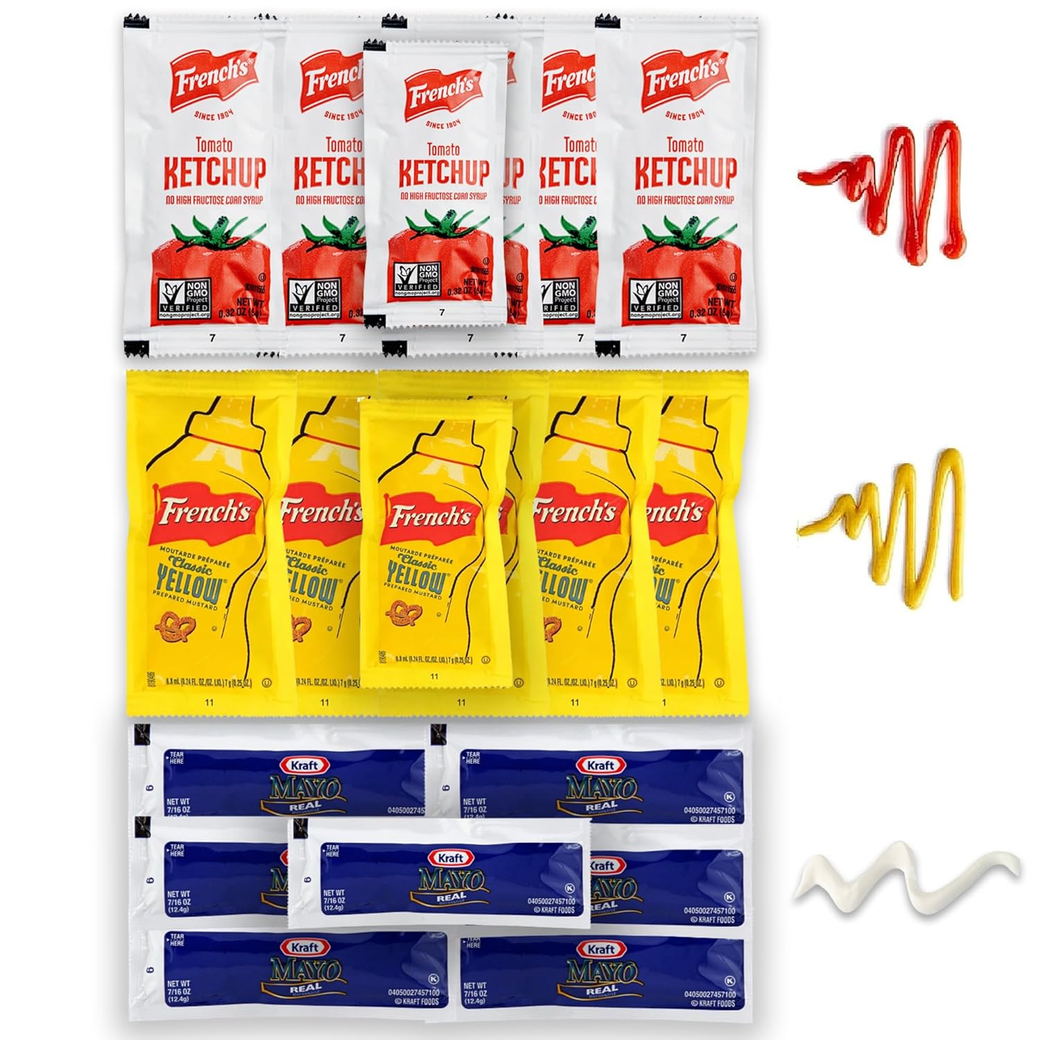 Tomato Ketchup Yellow Mustard Packets and Real Mayo Mayonnaise Bulk