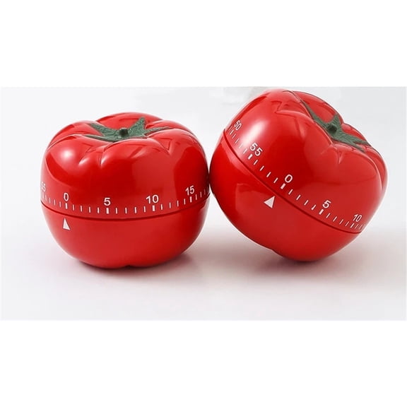 Tomato Kitchen Timer,Mechanical Wind-Up Countdown Timer Red body with green top, battery-free rotary dial, audible ticking, end bell2PCS