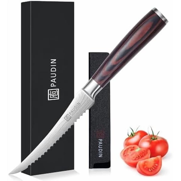 Tomato Knife, 5 inch Serrated Tomato Knives with Sheath, High Carbon Stainless Steel Tomato Slicer Knife for Smooth Cutting Slicing Vegetables and Fruits$$