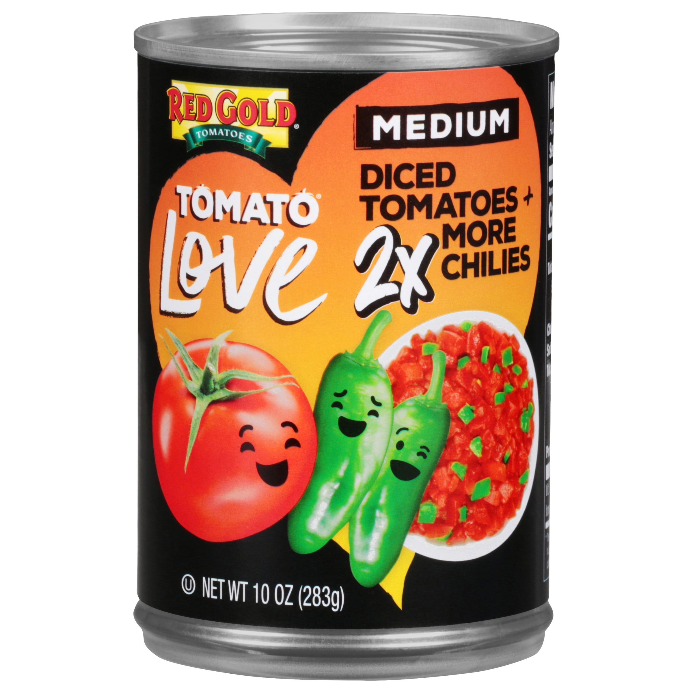 Red Gold Tomato Love 2x More Green Chilis, Medium Diced Tomatoes, 10 oz