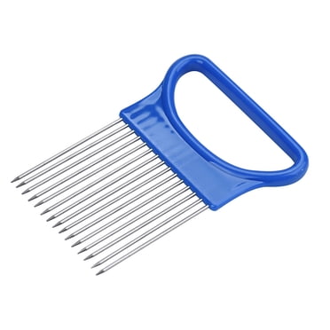 2-Pack Ruooson Onion Holder & Meat Tenderizer - Stainless Steel Veggie Slicer Helper With 15 Prongs, White & Blue