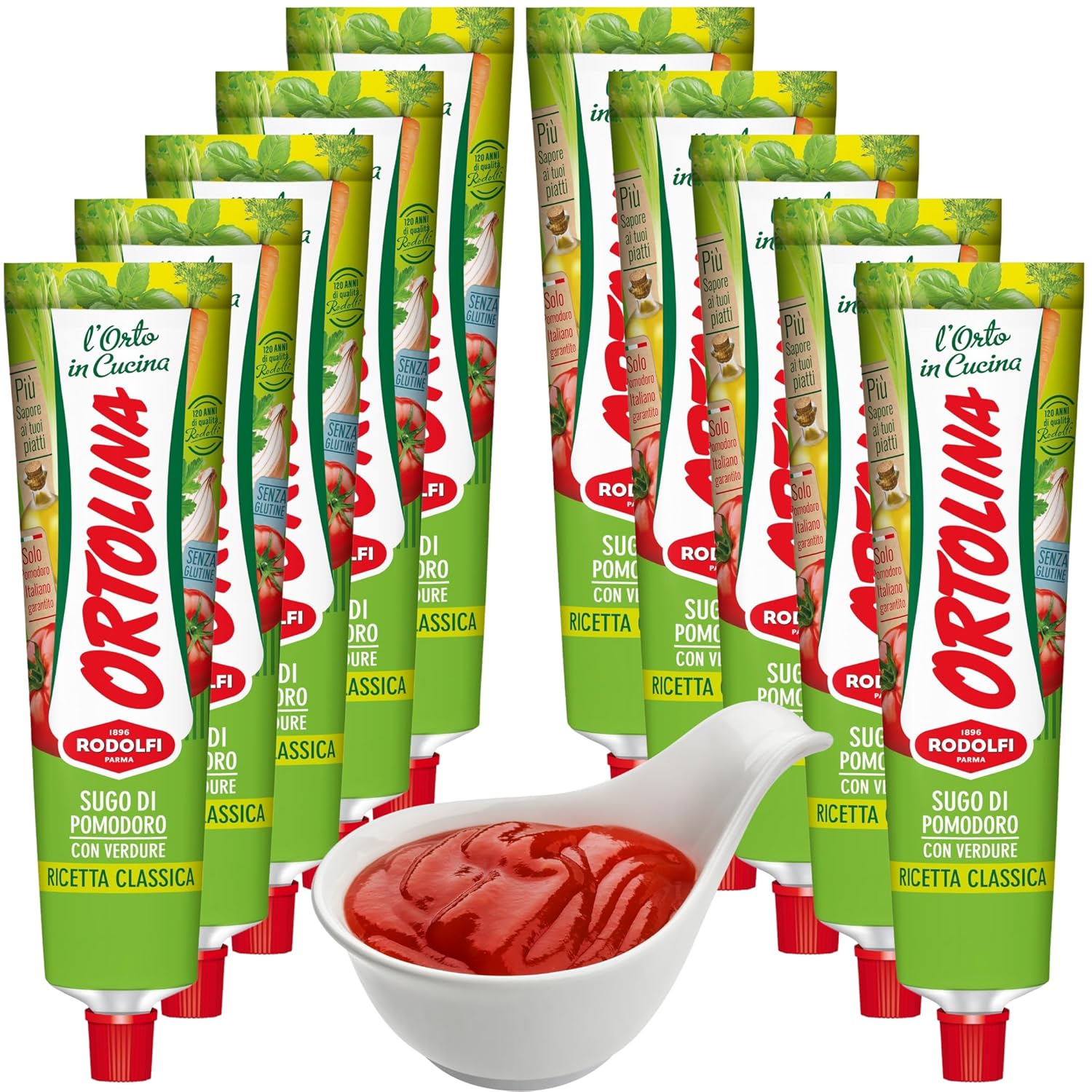 Tomato Paste Tube "Ortolina" Rodolfi Sauce, 130 (4.5 Oz) Pack of 10