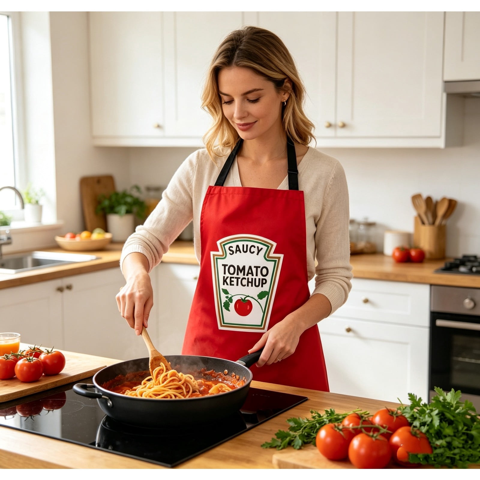 Tomato Pattern Apron 31.4in, Cute Kitchen Cooking Apron for BBQ Party ...