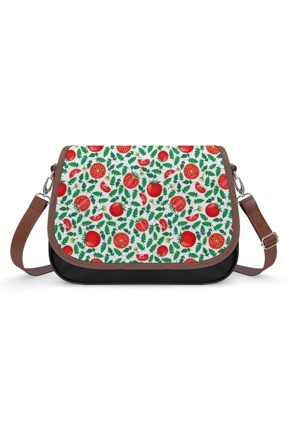 Tomato Pattern Vintage Crossbody Bag for Women Medium Leather Hobo Bags Shoulder Bag Classic City Leather Satchels