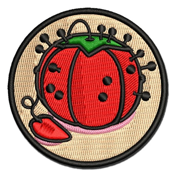 Tomato Pin Cushion with Strawberry Sewing Applique Multi-Color Embroidered Hook & Loop Patch - 2.0 Inch Mini