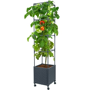 Tomato Planters 56.7” Raised Garden Bed Planter Box with Trellis for Climbing Plants Vegetable Vine Flowers Tomatoes Cage w/Self-Watering & Wheels